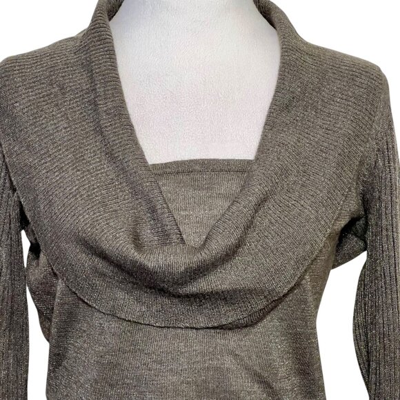 Y2K Brown Silver Metallic Lettuce Hem Long Top Going Out Top Wool Alpaca Size 6 - Picture 2 of 11